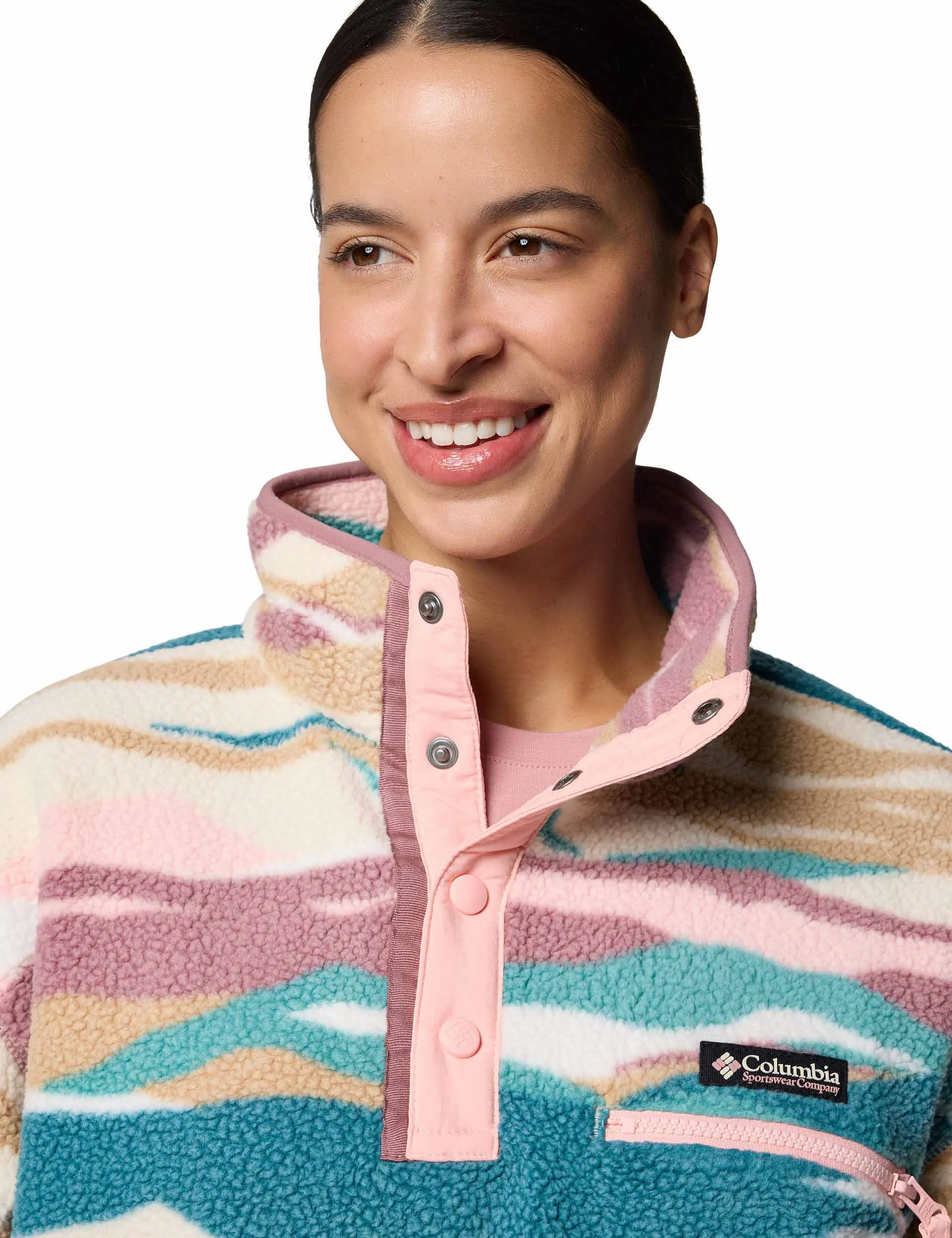 Helvetia II Cropped Sherpa Half Snap Printed Fleece - River Blue Rogue Valley