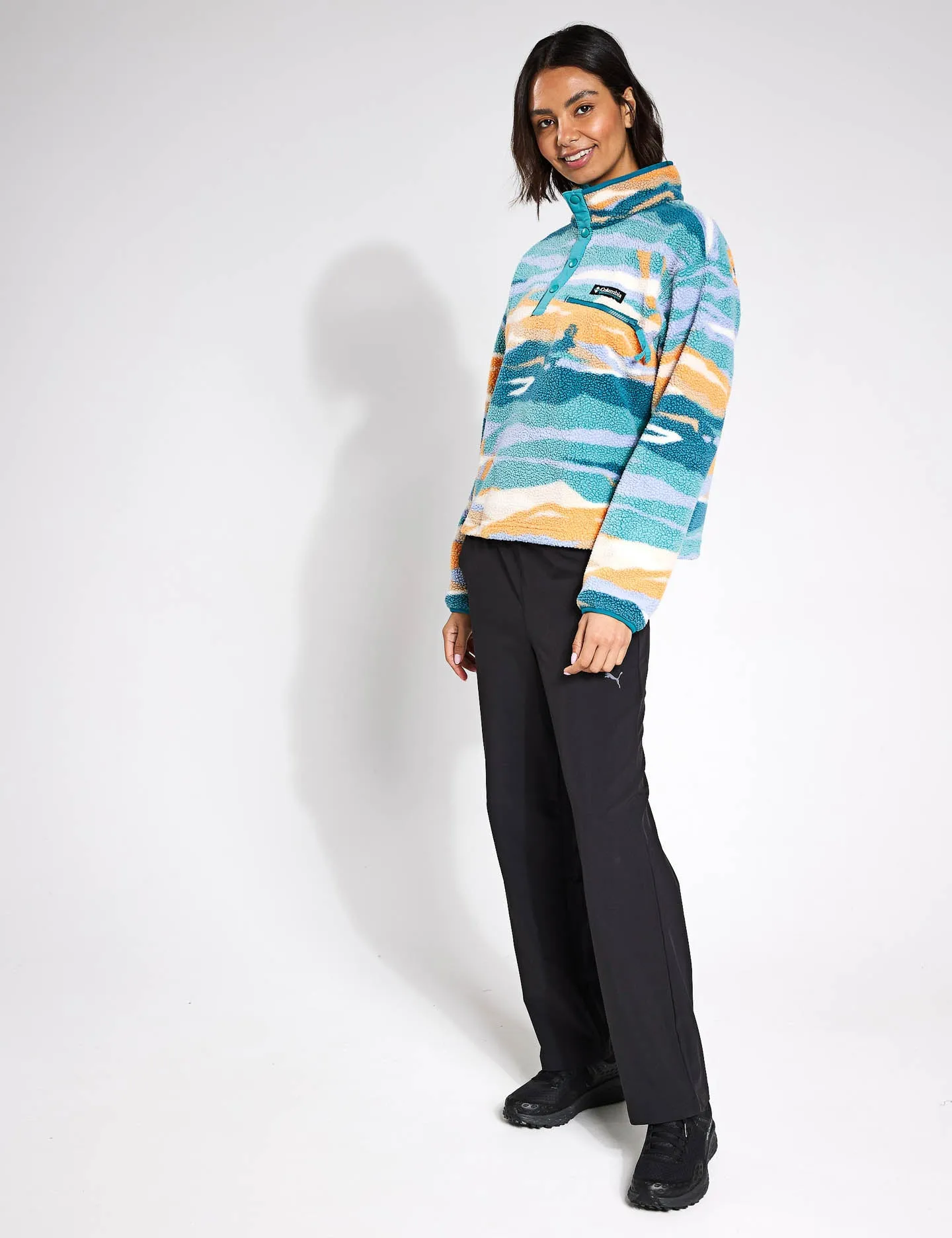 Helvetia II Cropped Sherpa Half Snap Printed Fleece - Teal Rogue Valley