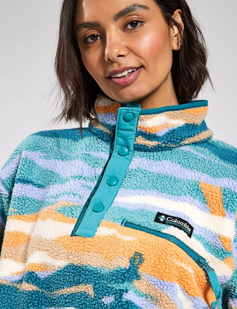 Helvetia II Cropped Sherpa Half Snap Printed Fleece - Teal Rogue Valley