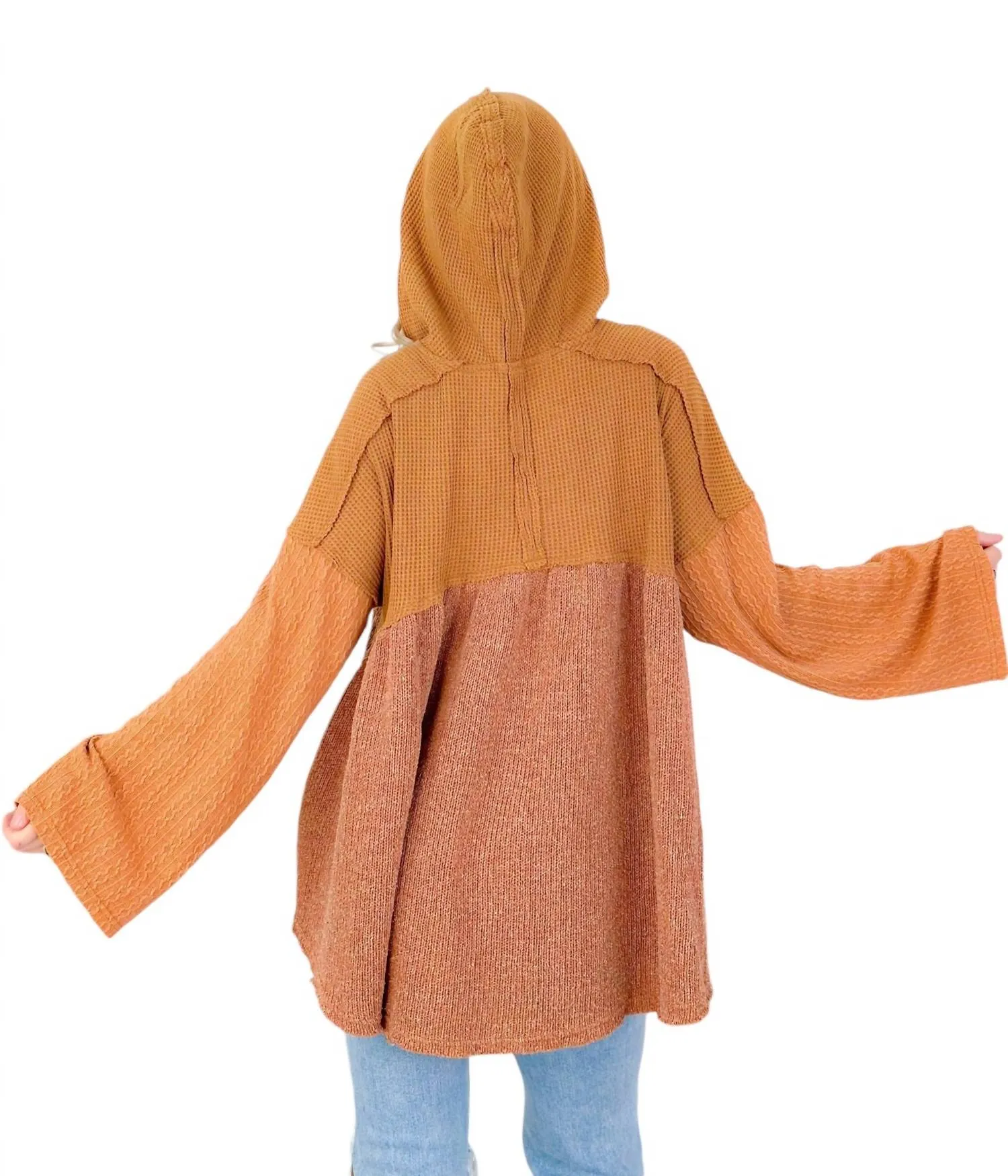 Hi Lo Knit Hoodie Top In Toffee
