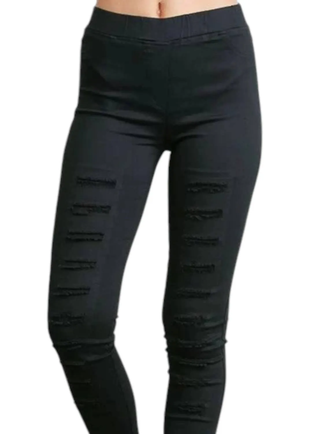 High Waist Distressed Jeggings In Black