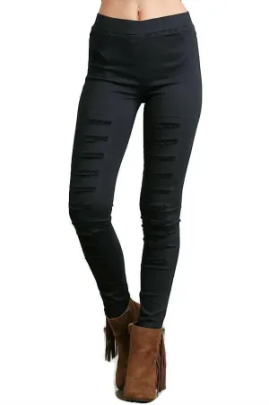 High Waist Distressed Jeggings In Black