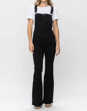 High Waist Tummy Control Top Retro Flare Overall Jeans In Black
