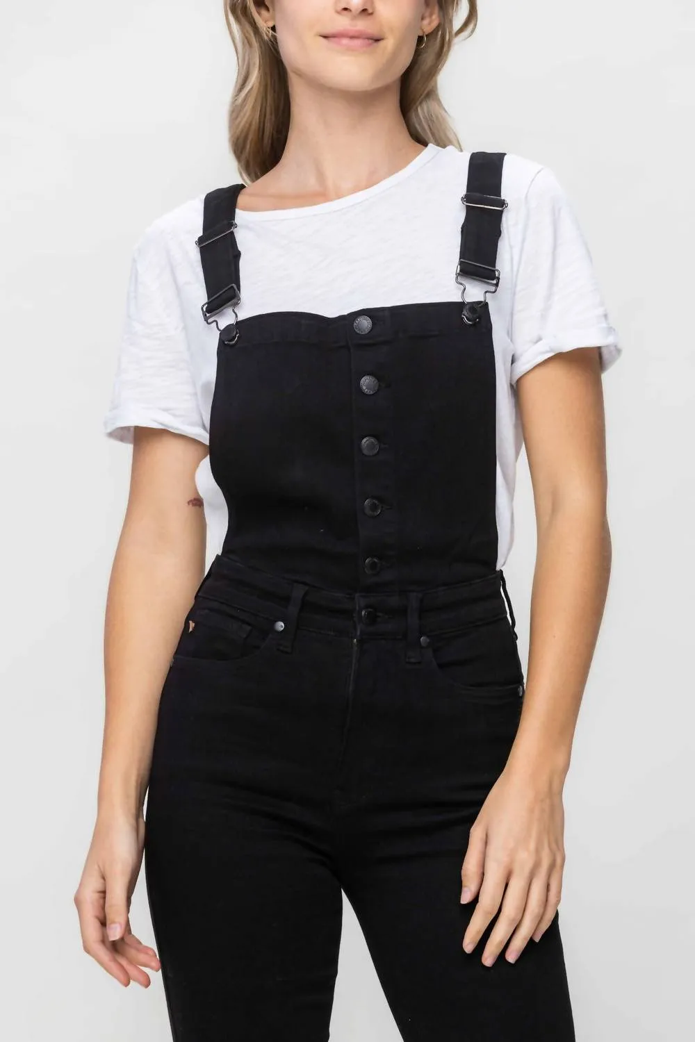 High Waist Tummy Control Top Retro Flare Overall Jeans In Black