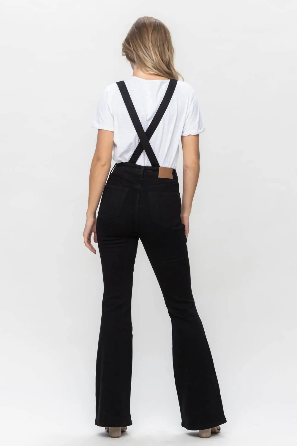 High Waist Tummy Control Top Retro Flare Overall Jeans In Black