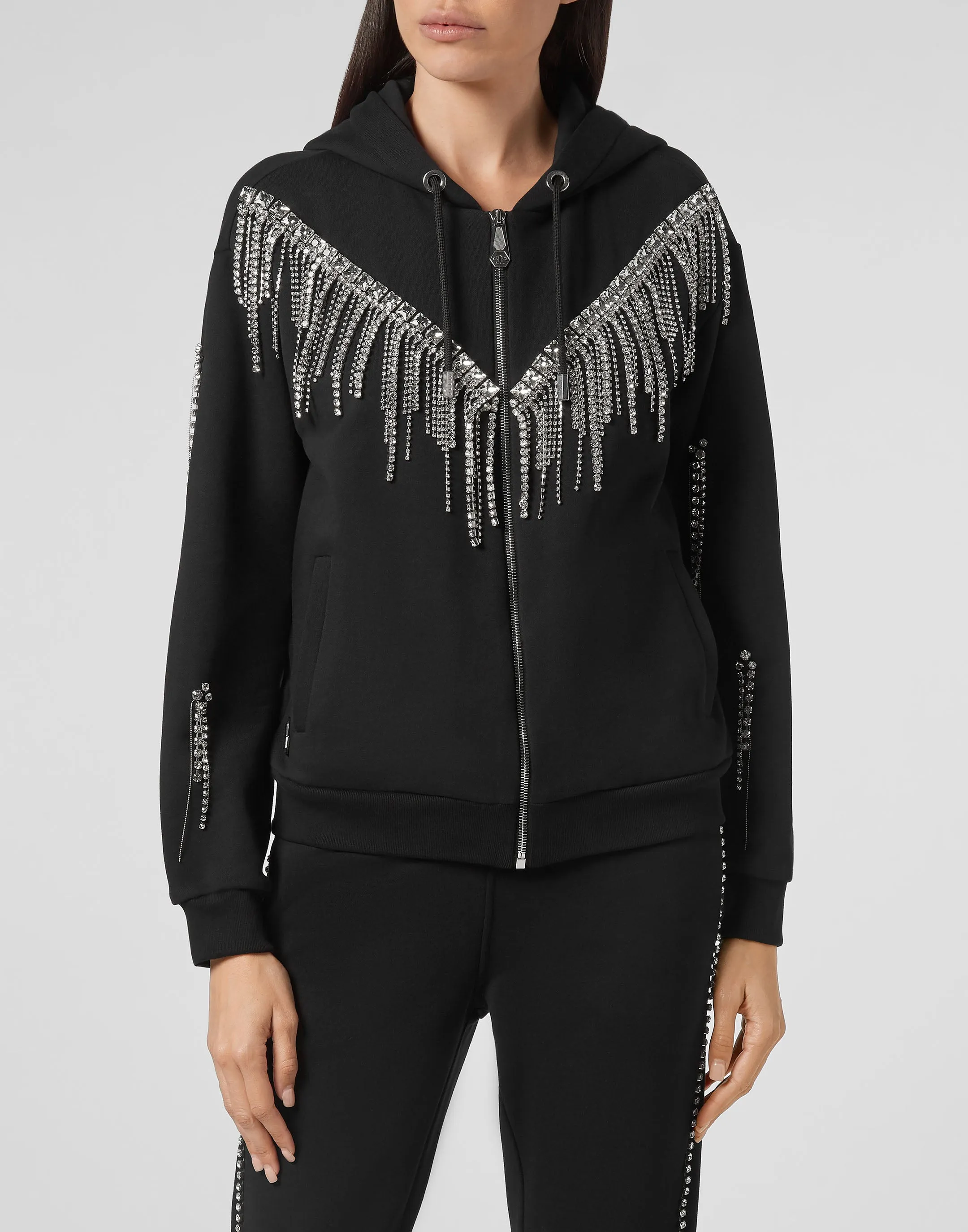 Hoodie Sweatjacket Crystal Fringe