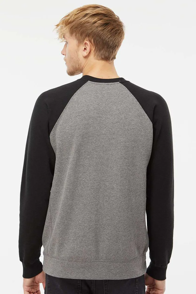 Independent Trading Company Mens Special Blend Crewneck Raglan Sweatshirt - Heather Nickel Grey/Black