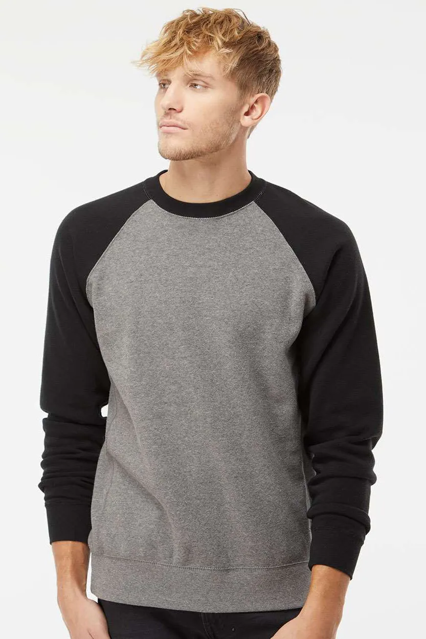 Independent Trading Company Mens Special Blend Crewneck Raglan Sweatshirt - Heather Nickel Grey/Black