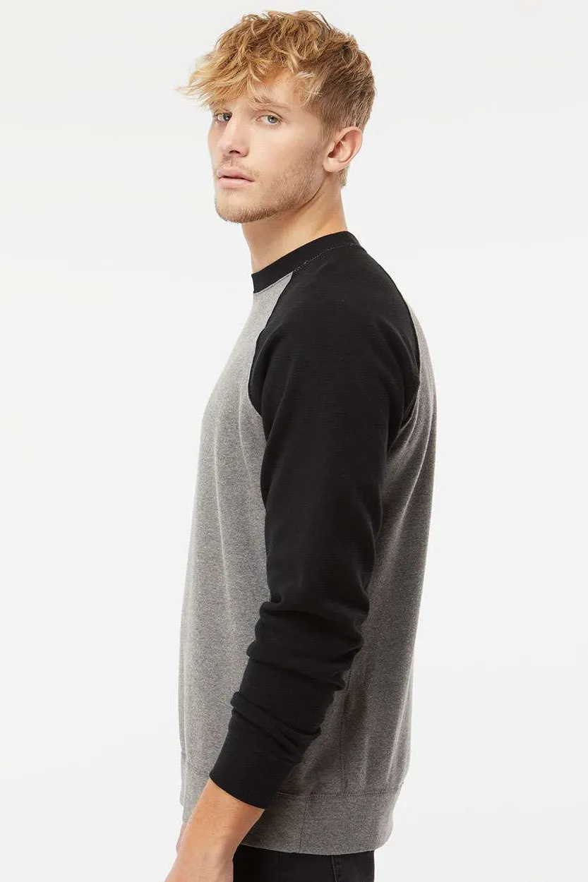 Independent Trading Company Mens Special Blend Crewneck Raglan Sweatshirt - Heather Nickel Grey/Black