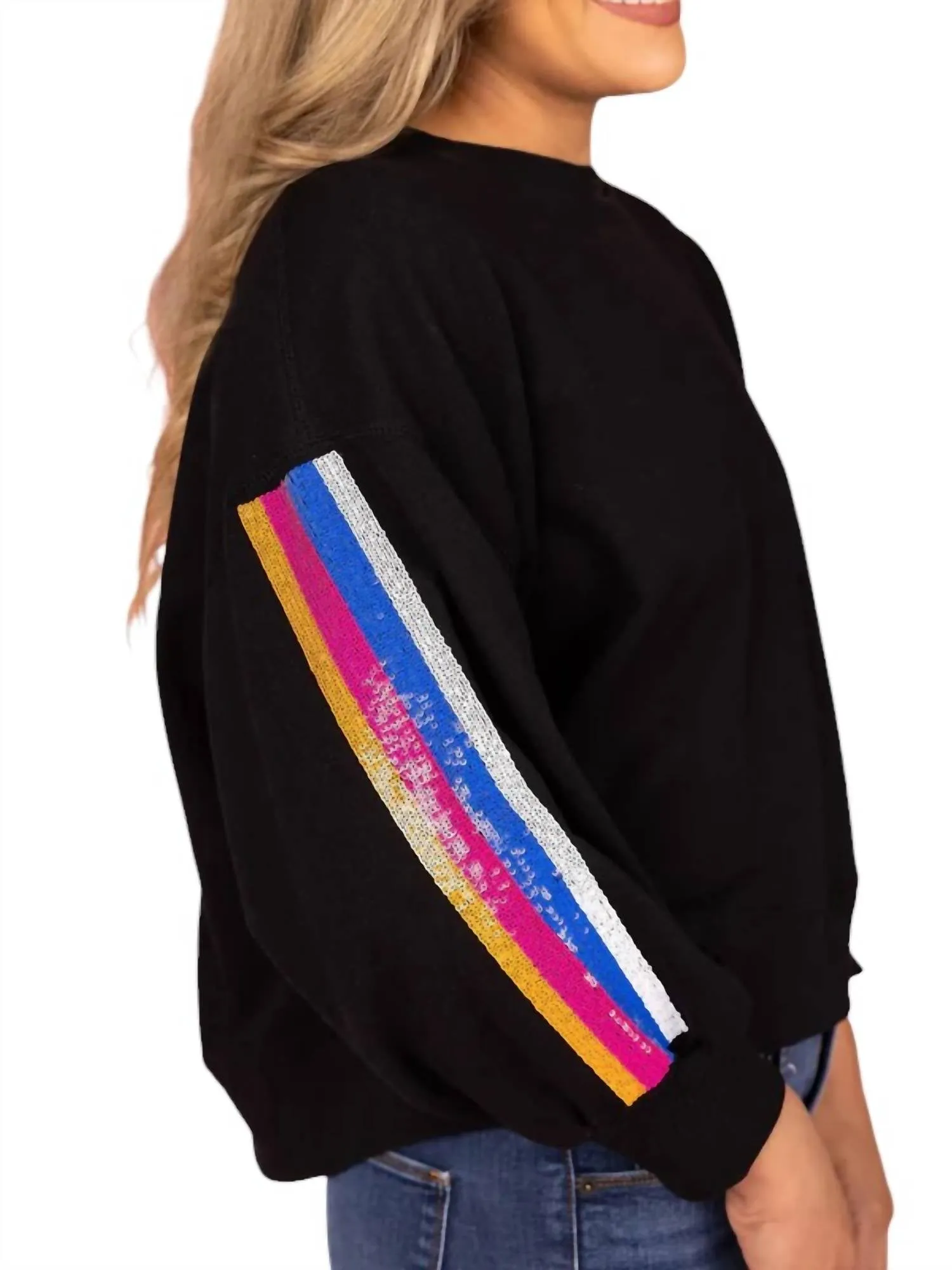 Jockey Sequin Stripe Sweatshirt In Midnight