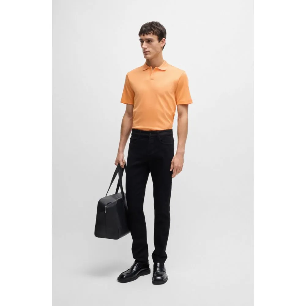 Johnny-collar polo shirt in mixed-structure cotton