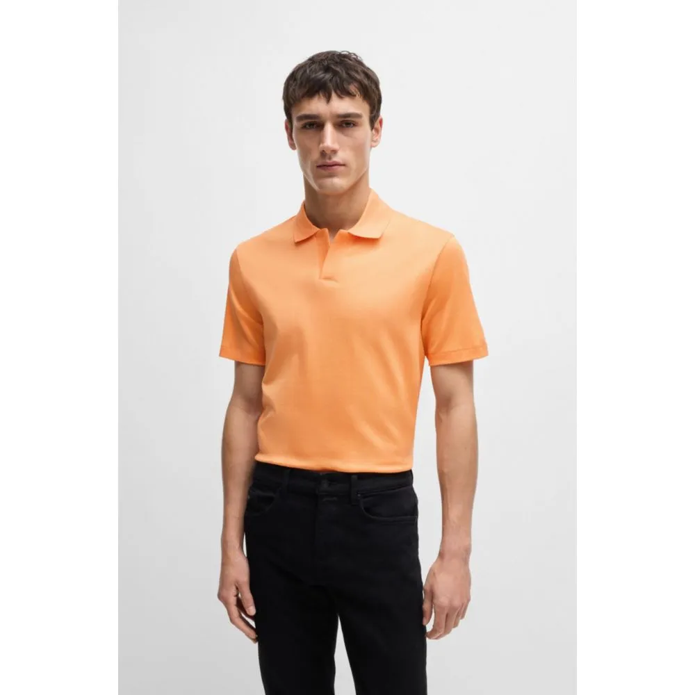 Johnny-collar polo shirt in mixed-structure cotton