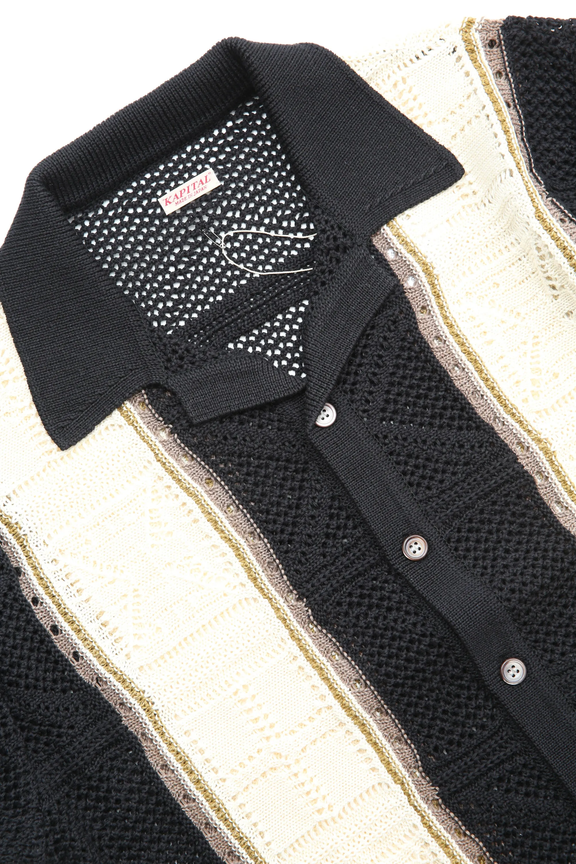 Kapital 7G Crochet Knit TENNESSEE Aloha Polo - Black