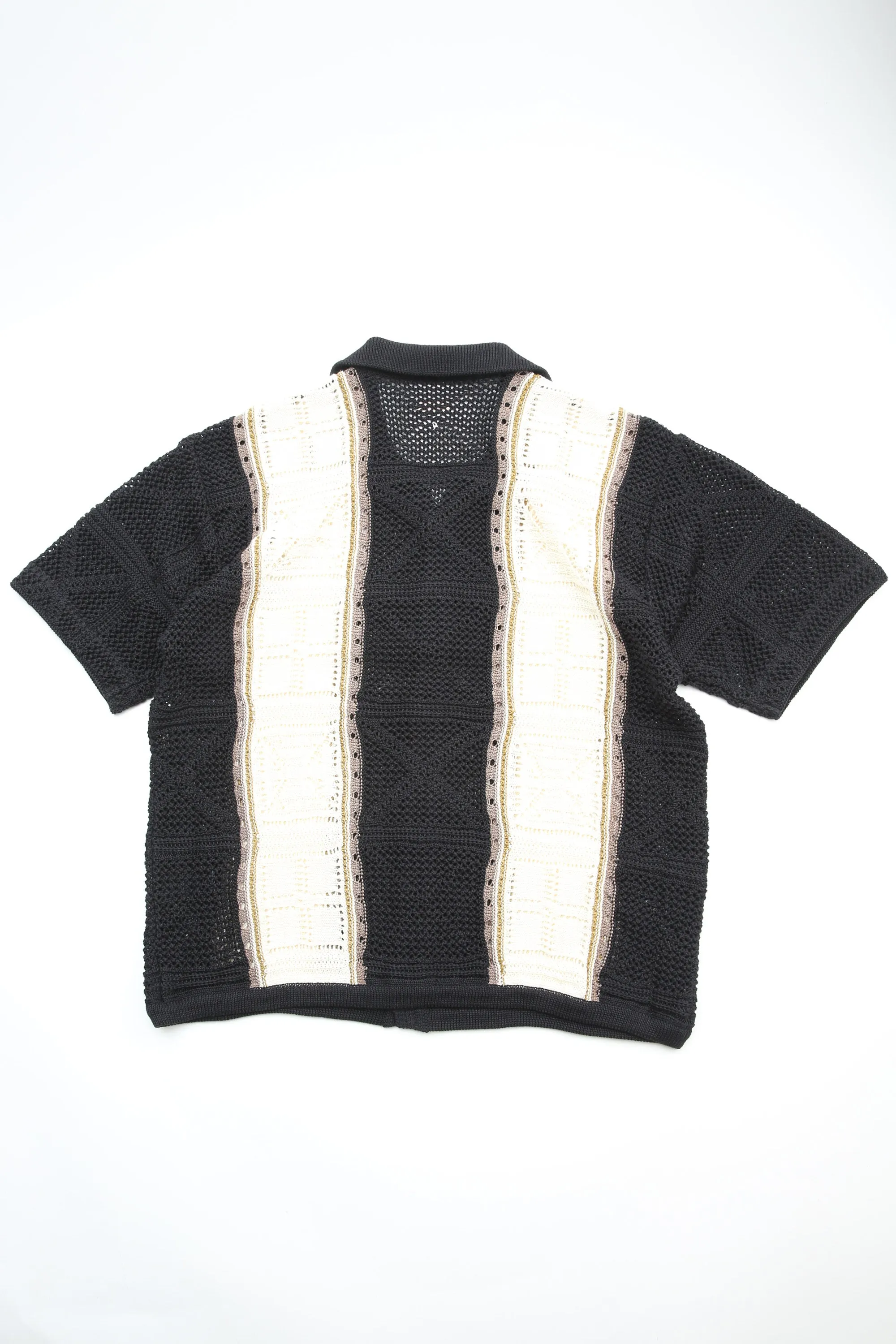 Kapital 7G Crochet Knit TENNESSEE Aloha Polo - Black