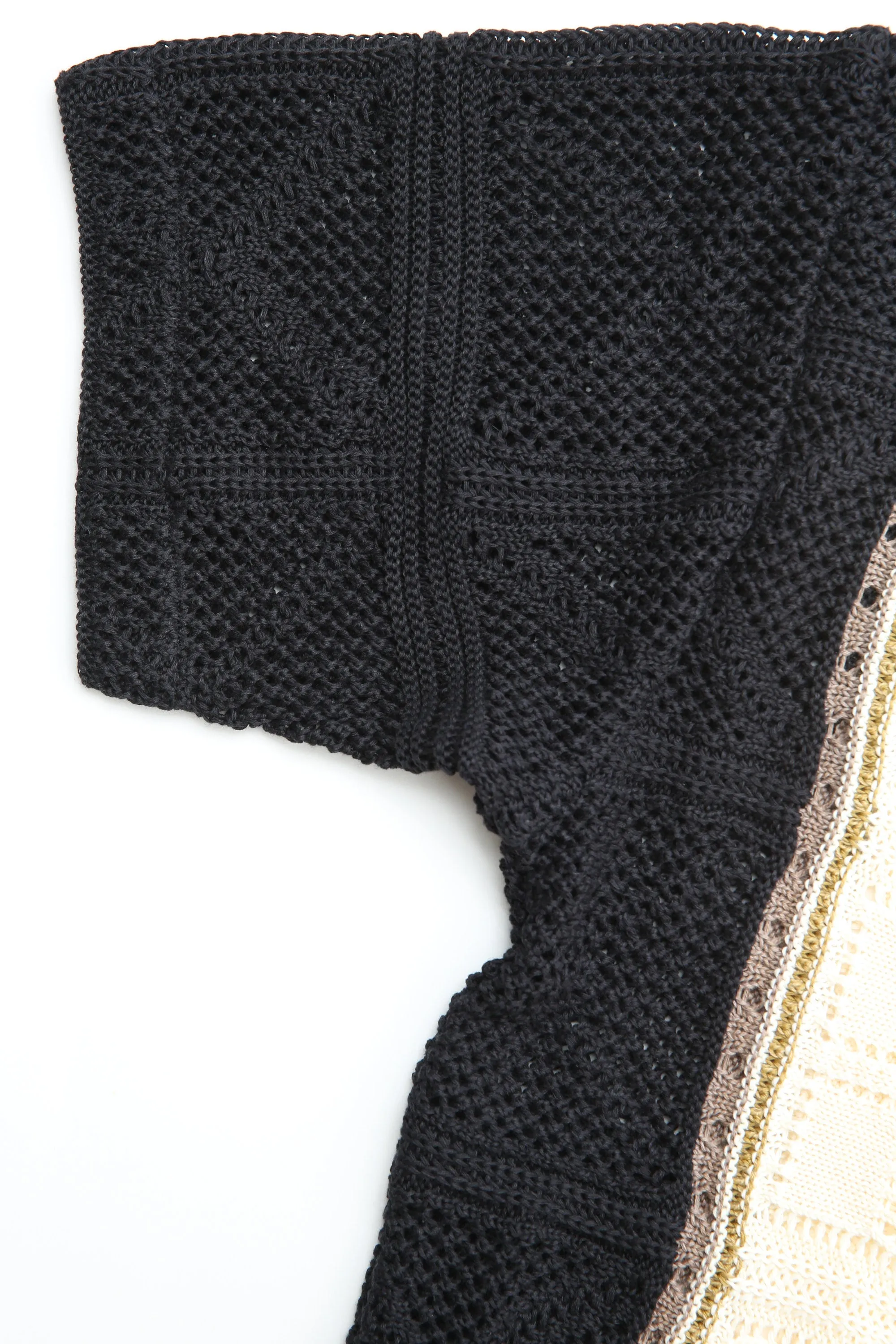 Kapital 7G Crochet Knit TENNESSEE Aloha Polo - Black