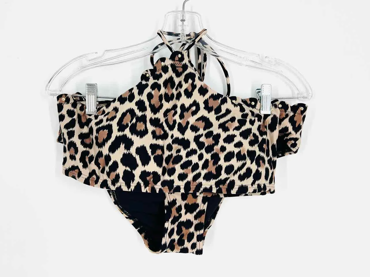 Kate Spade Size M/L ? Br/Bk/Gld Animal Print Embellished Designer 2-PC Swimsuit