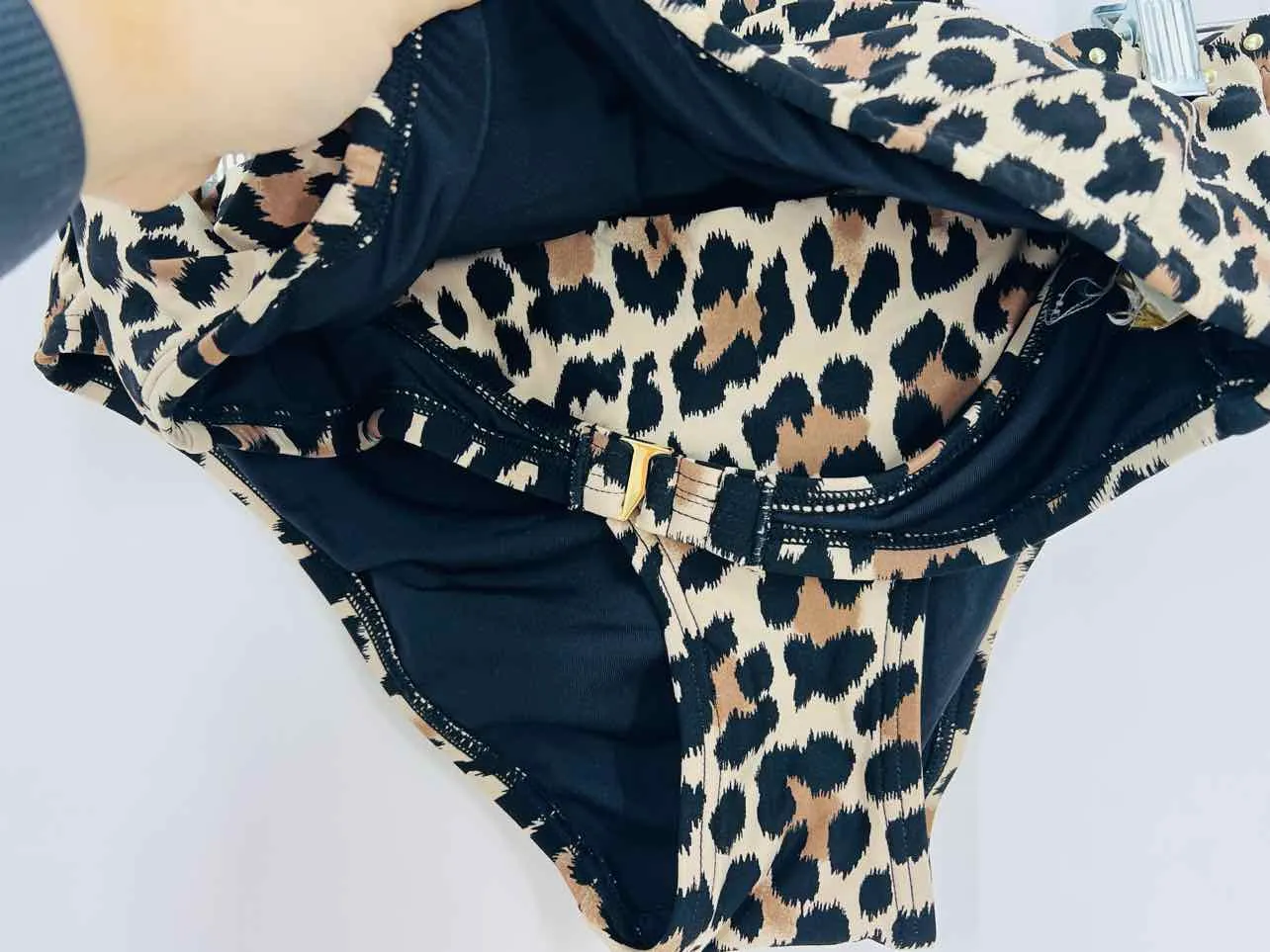 Kate Spade Size M/L ? Br/Bk/Gld Animal Print Embellished Designer 2-PC Swimsuit