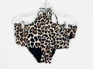 Kate Spade Size M/L ? Br/Bk/Gld Animal Print Embellished Designer 2-PC Swimsuit