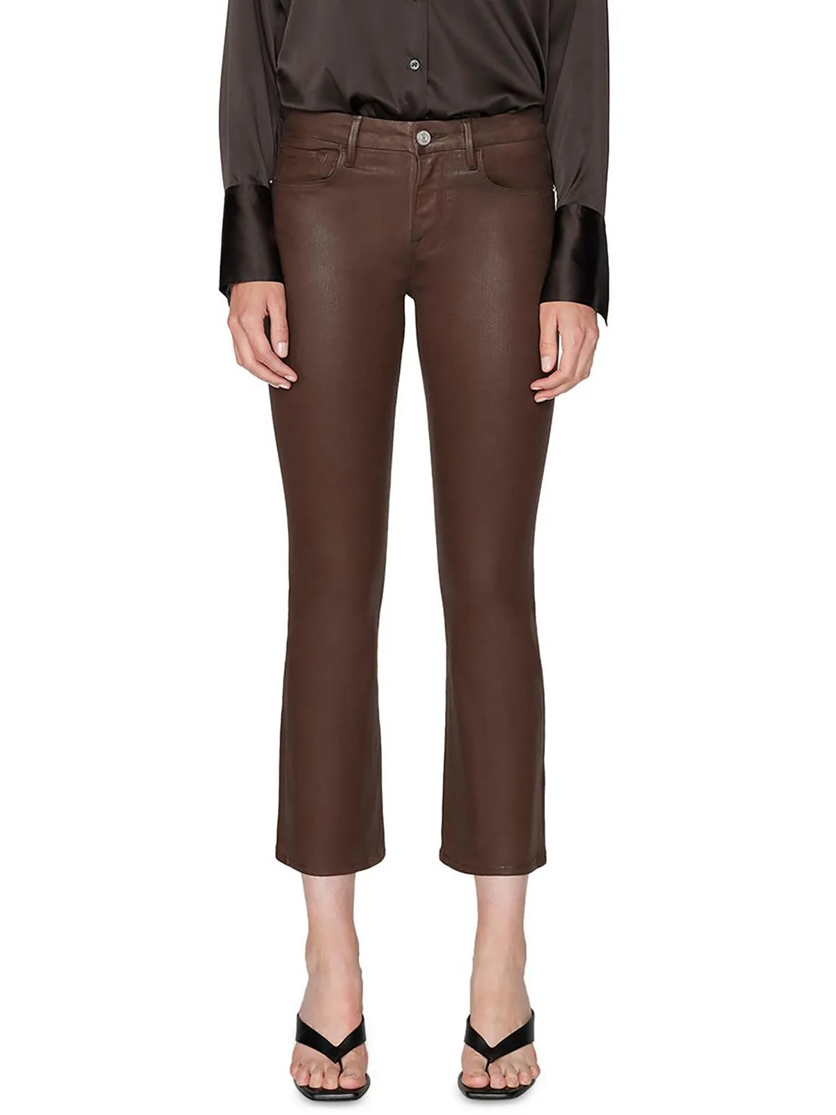 Le Crop Mini Womens Mid-Rise Coated Bootcut Jeans