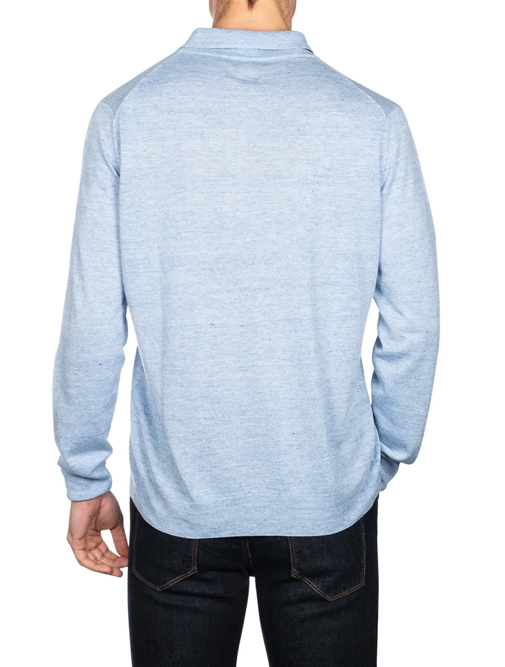 Linen Cotton Longsleeve Polo Blue
