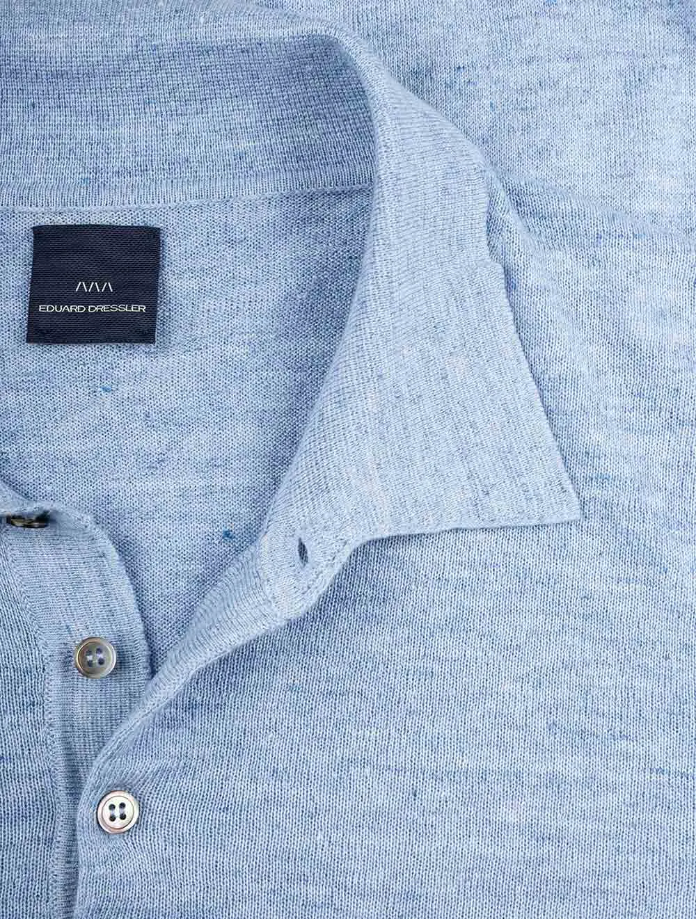 Linen Cotton Longsleeve Polo Blue