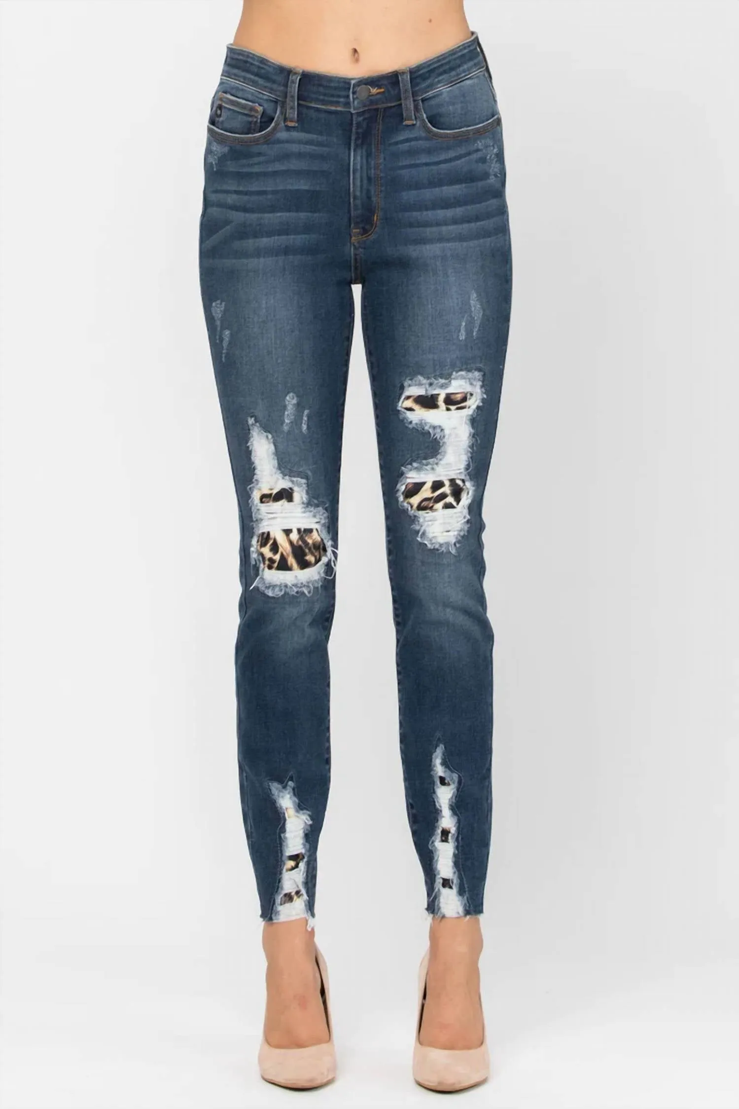 Lizzy Leopard Patch Skinny Jeans In Denim