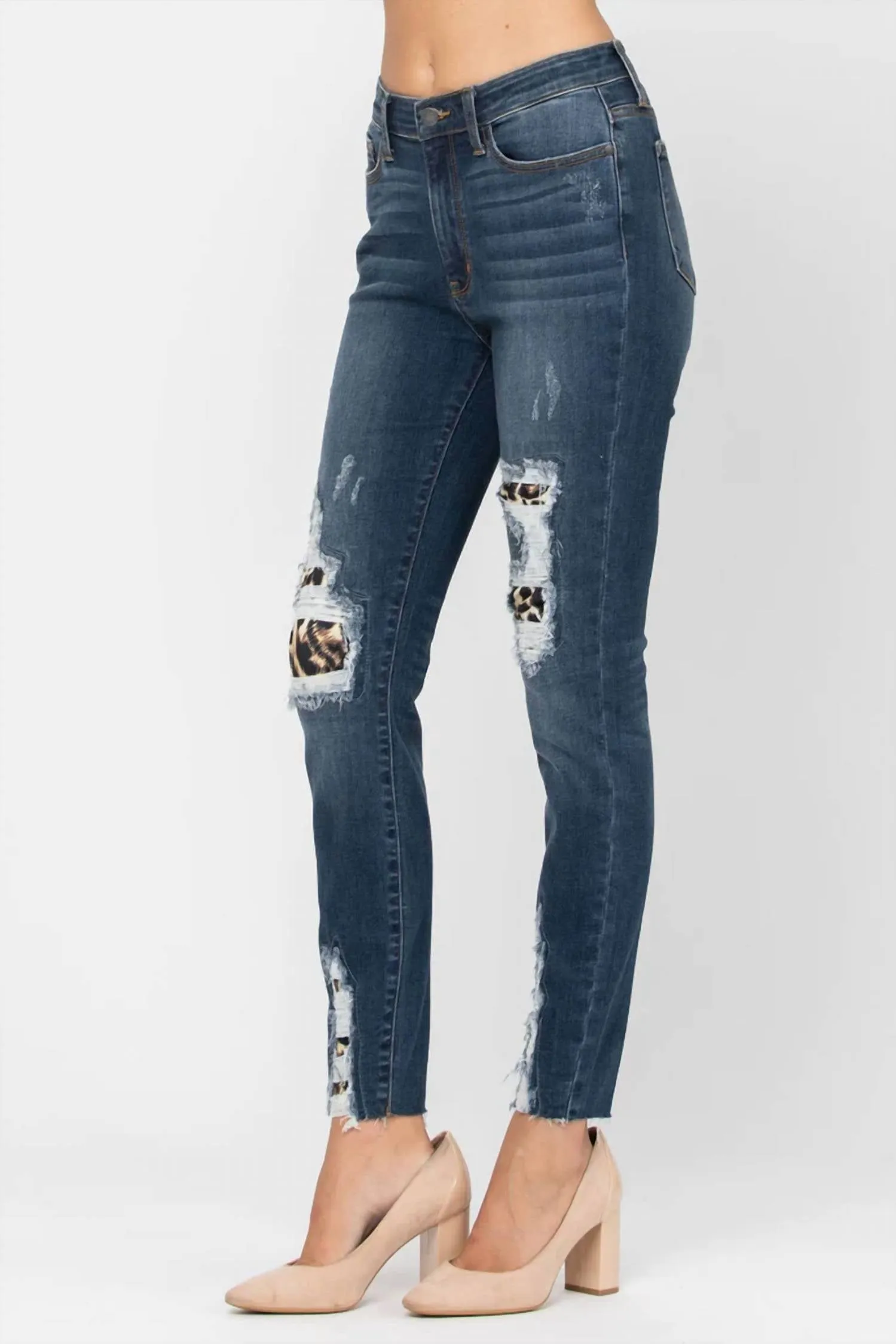 Lizzy Leopard Patch Skinny Jeans In Denim