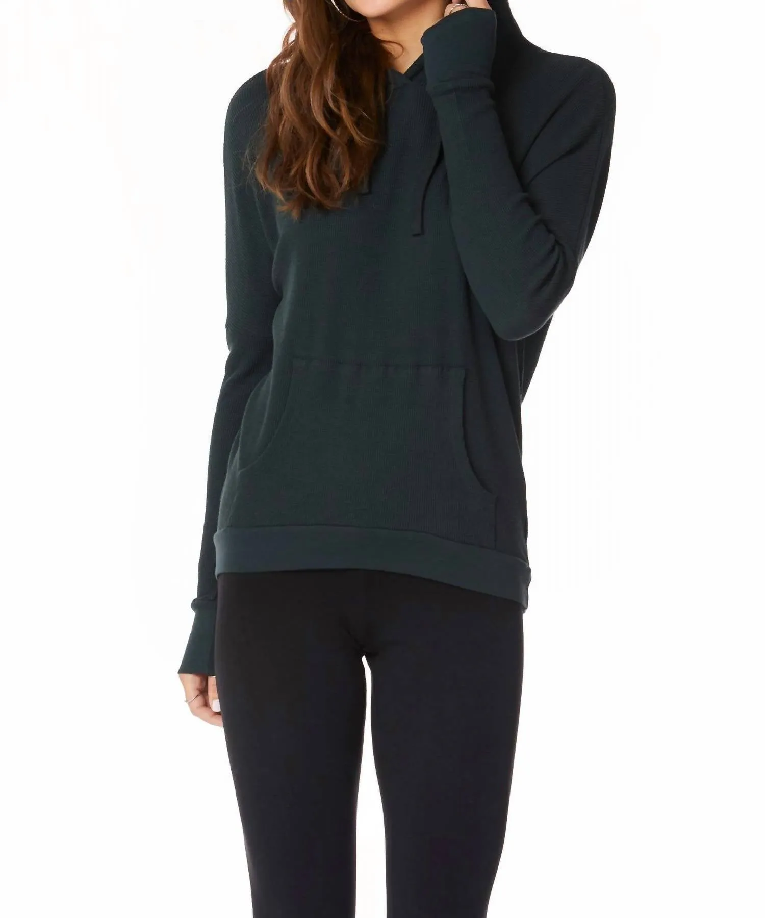 Long Sleeve Pocket Hoodie In Black