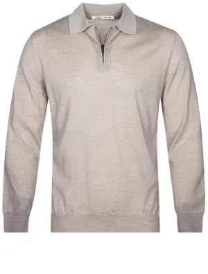 Long Sleeve Polo Zip Taupe Gray