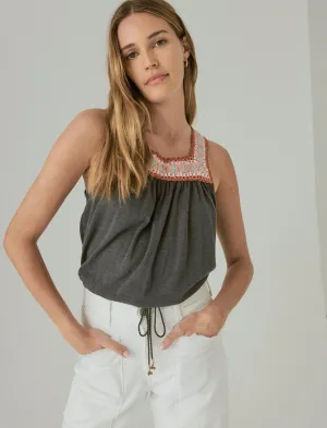 Lucky Brand Crochet Trim Bubble Tee Washed Black Lucky Brand