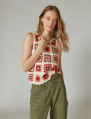 Lucky Brand Granny Square Crochet Vest Red Pink Multi Lucky Brand
