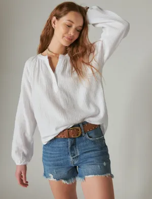 Lucky Brand Long Sleeve Open Neck Shirt White Lucky Brand