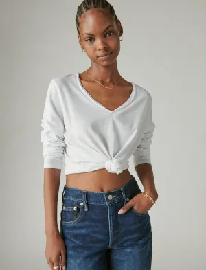 Lucky Brand Long Sleeve V Neck Tee Bright White Lucky Brand