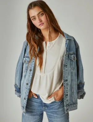 Lucky Brand Long Sleeve V Neck Tunic Egret Lucky Brand
