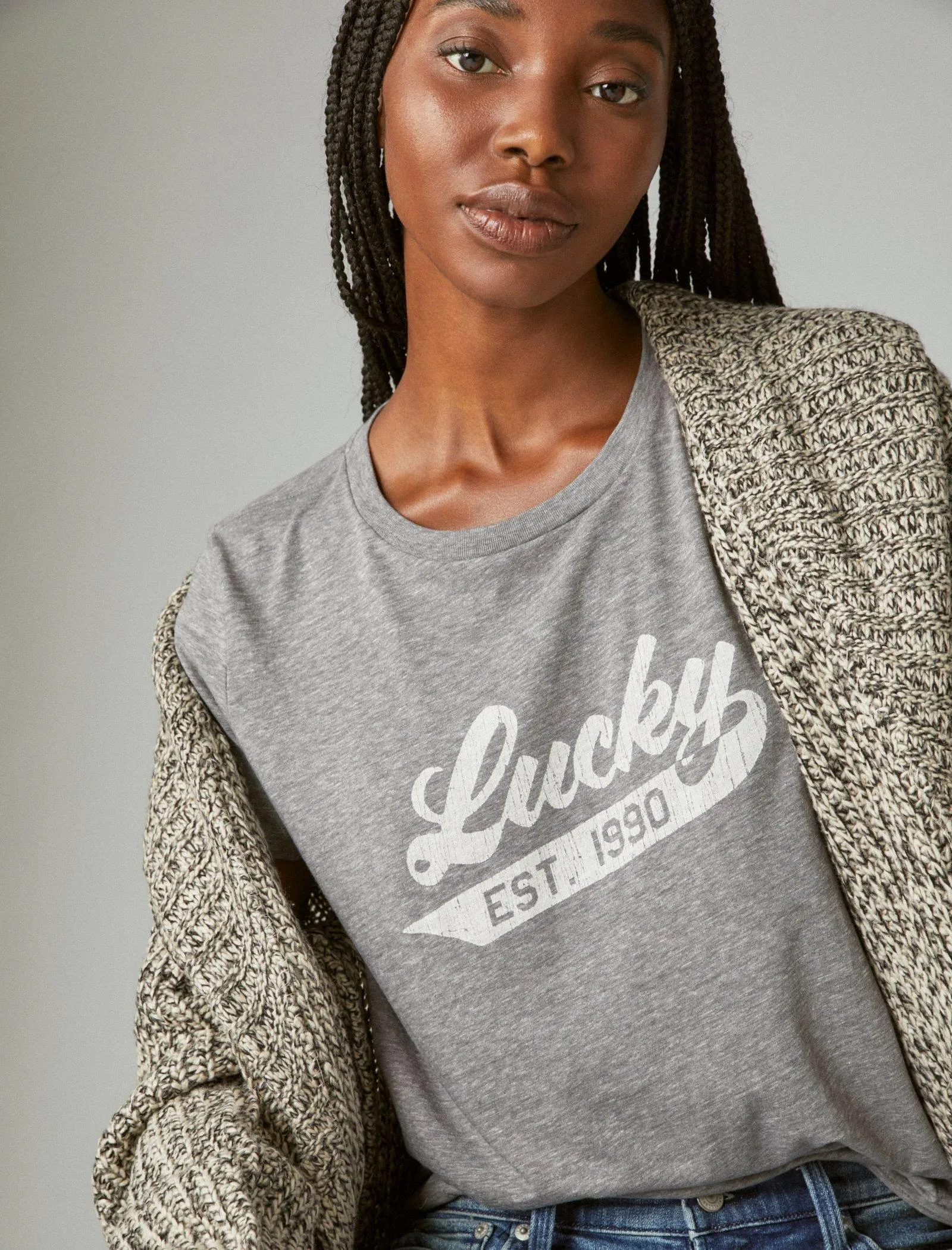Lucky Brand Lucky Script Classic Crew Tee Heather Grey Lucky Brand