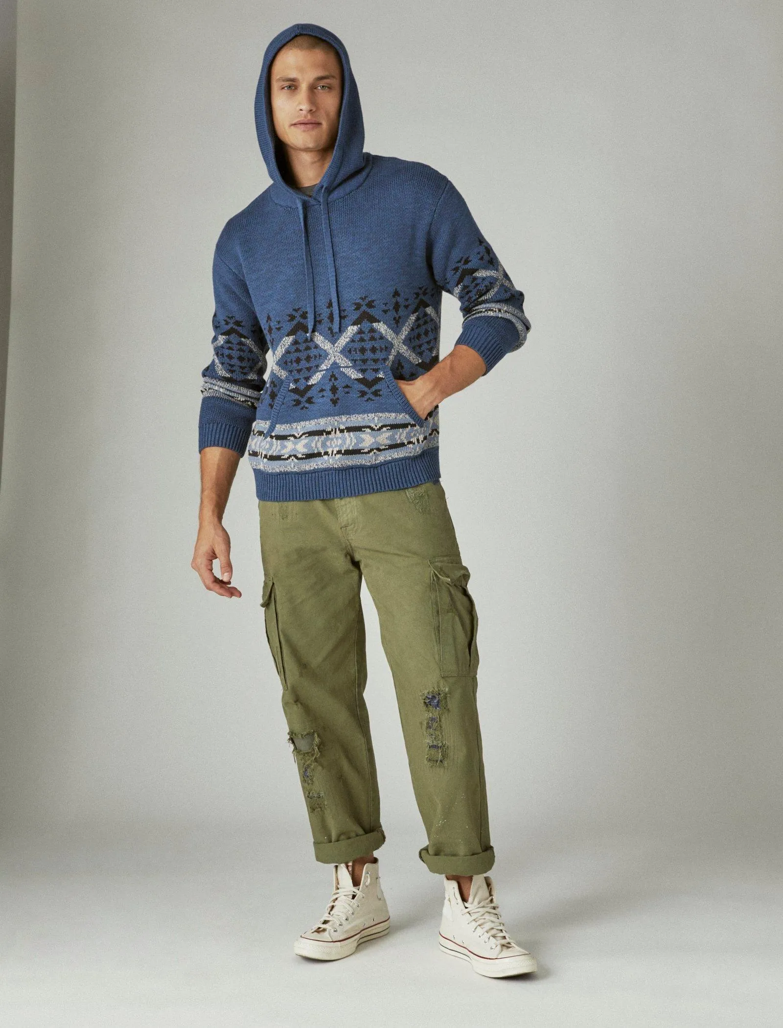 Lucky Brand Original Hoodie Sweater Denim Combo Lucky Brand