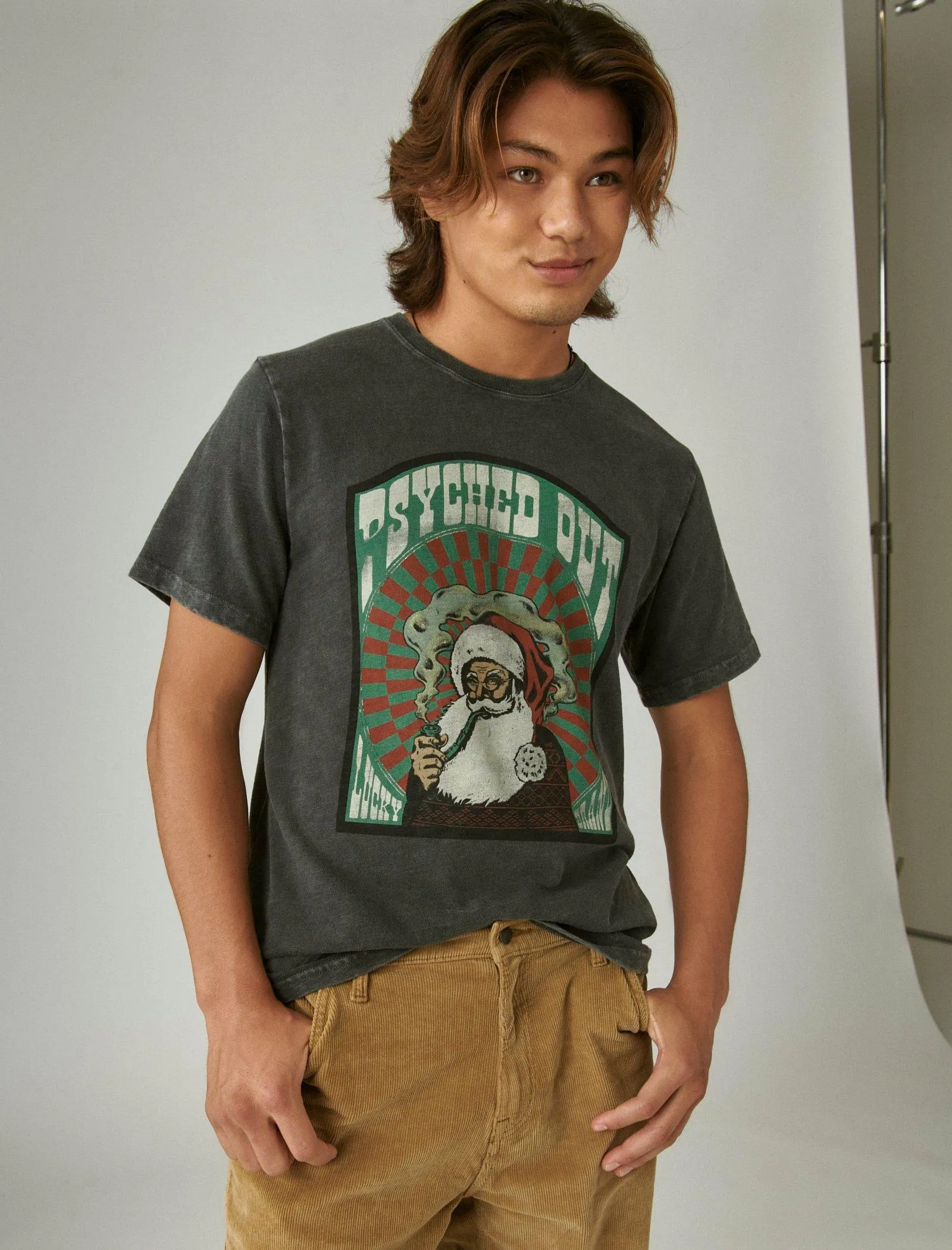 Lucky Brand Psyched Out Santa Graphic Tee Jet Black Lucky Brand