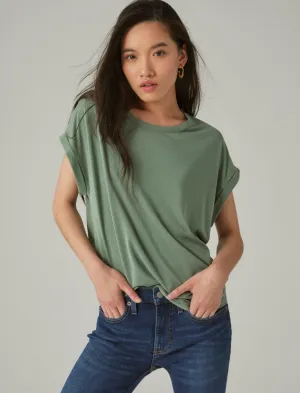 Lucky Brand Short Sleeve Sandwash Dolman Tee Loden Green Lucky Brand