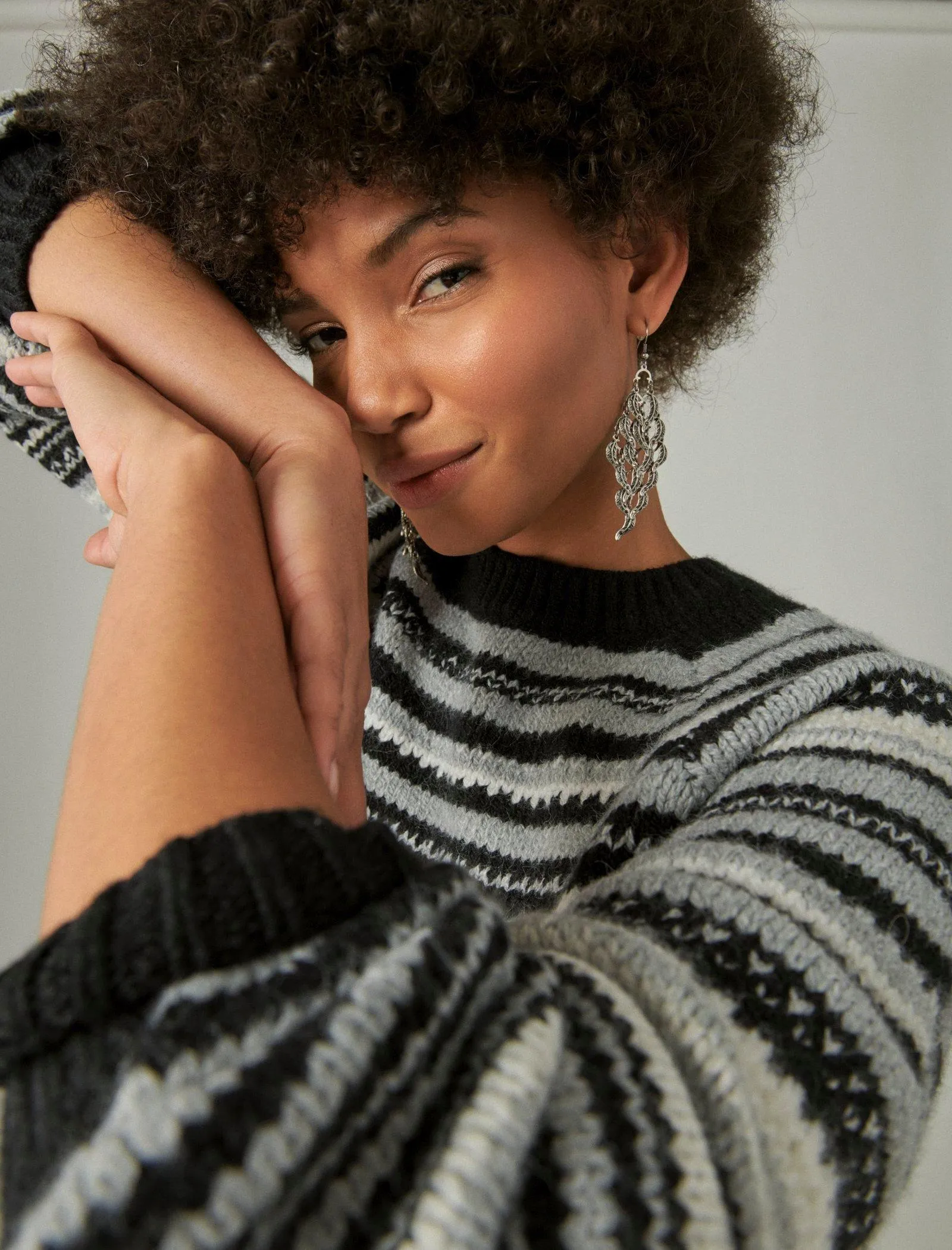 Lucky Brand Spacedye Crew Sweater Black And Grey Combo Lucky Brand