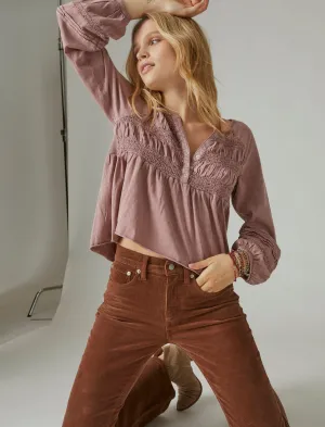 Lucky Brand Textured Babydoll Top Twilight Mauve Lucky Brand
