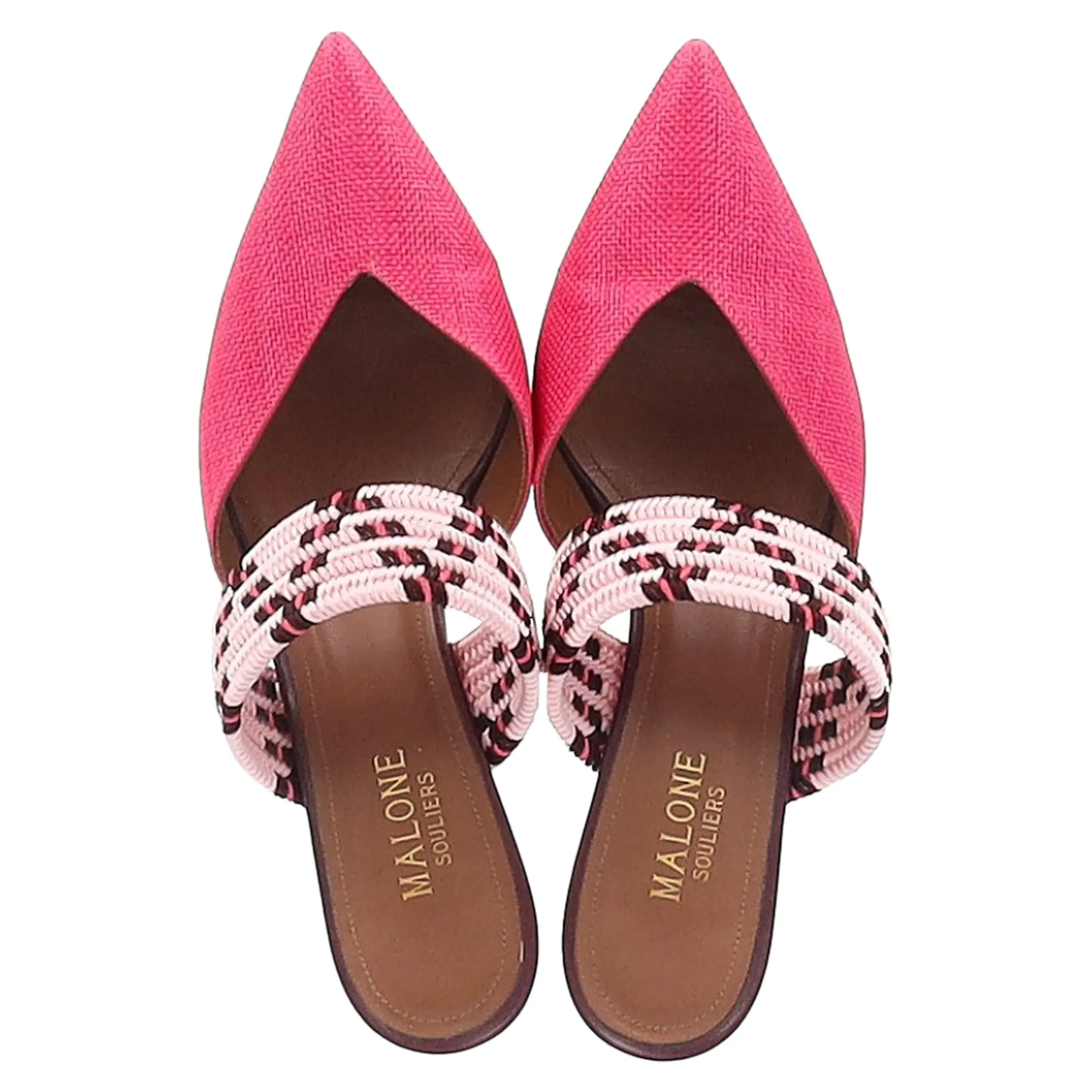 Malone Souliers Woven Maisie Sandals in Pink Raffia