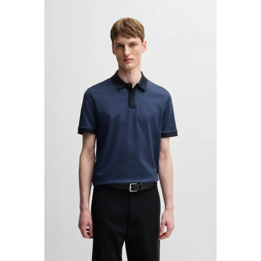 Mercerized-cotton polo shirt with micro pattern