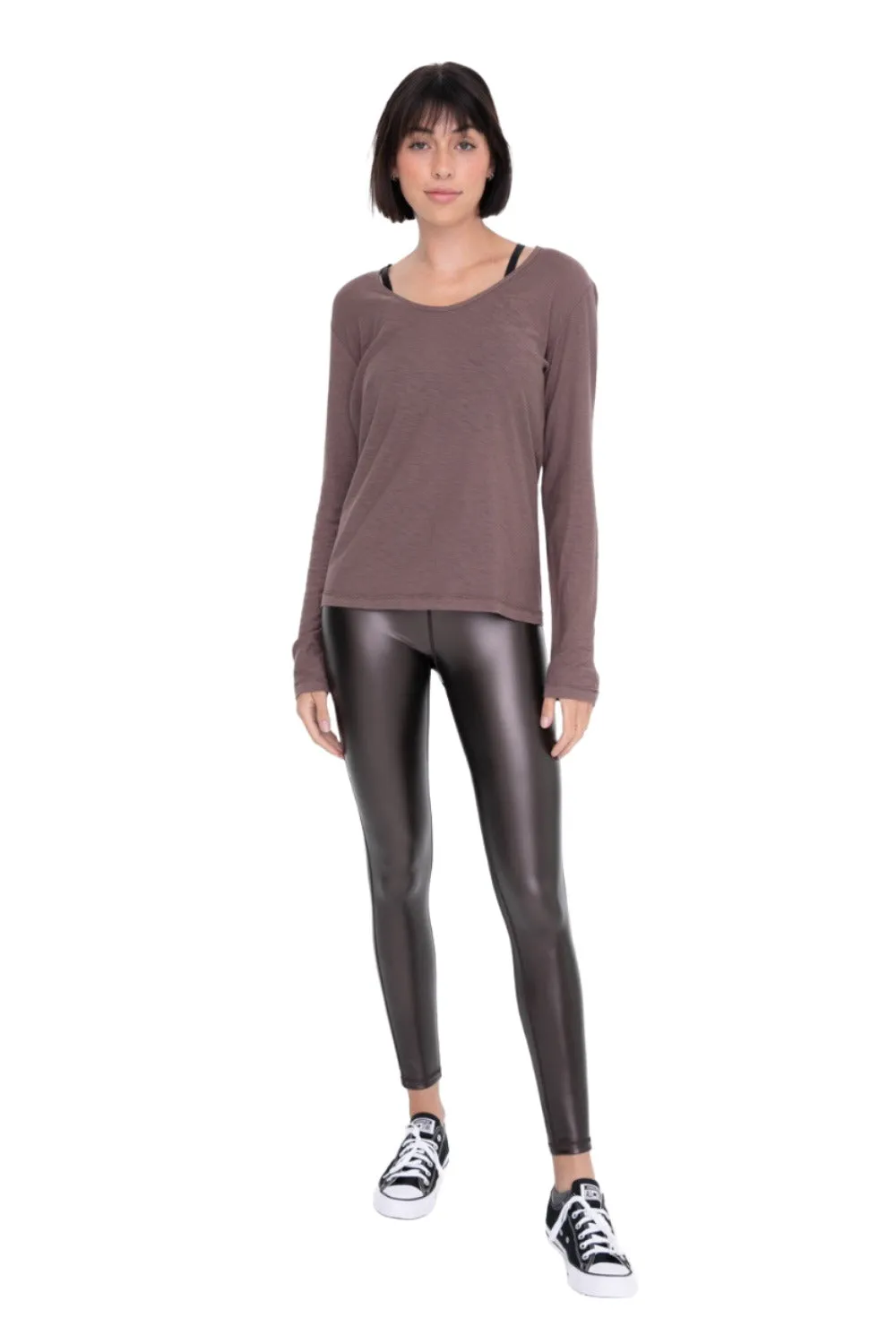 Mono B Glossy Liquid Leggings APH2928 Brown Gloss