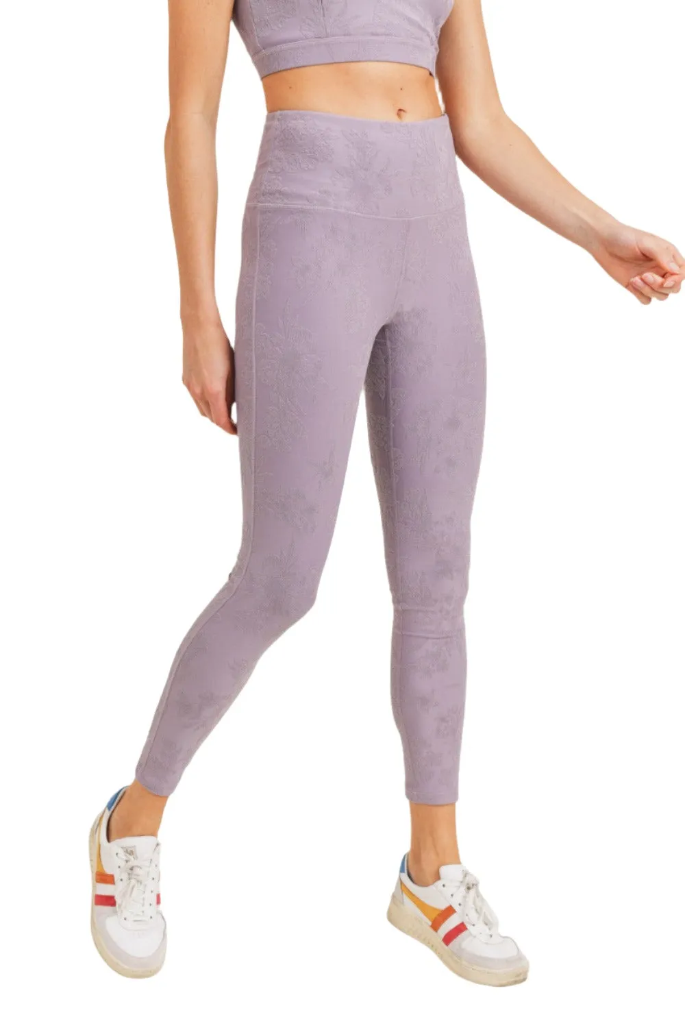 Mono B Textured Hibiscus Jacquard TACTEL Leggings APH8080