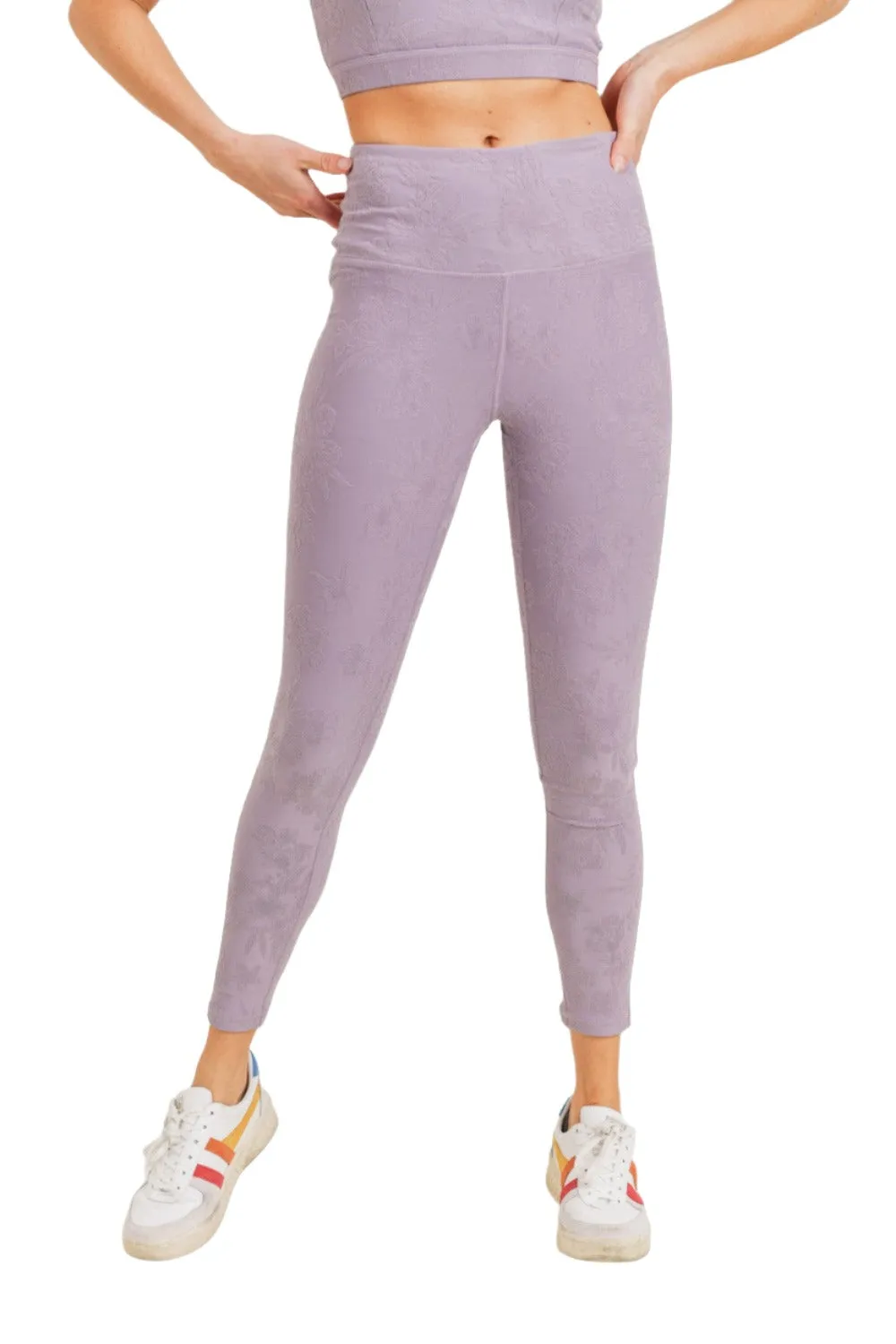 Mono B Textured Hibiscus Jacquard TACTEL Leggings APH8080