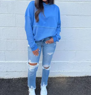 More Kindness Hidden Message Waffle Hoodie In Cobalt Blue