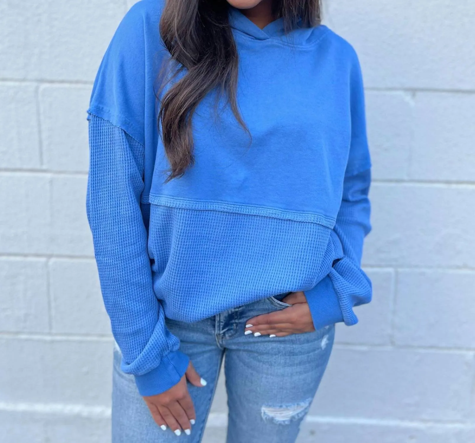 More Kindness Hidden Message Waffle Hoodie In Cobalt Blue