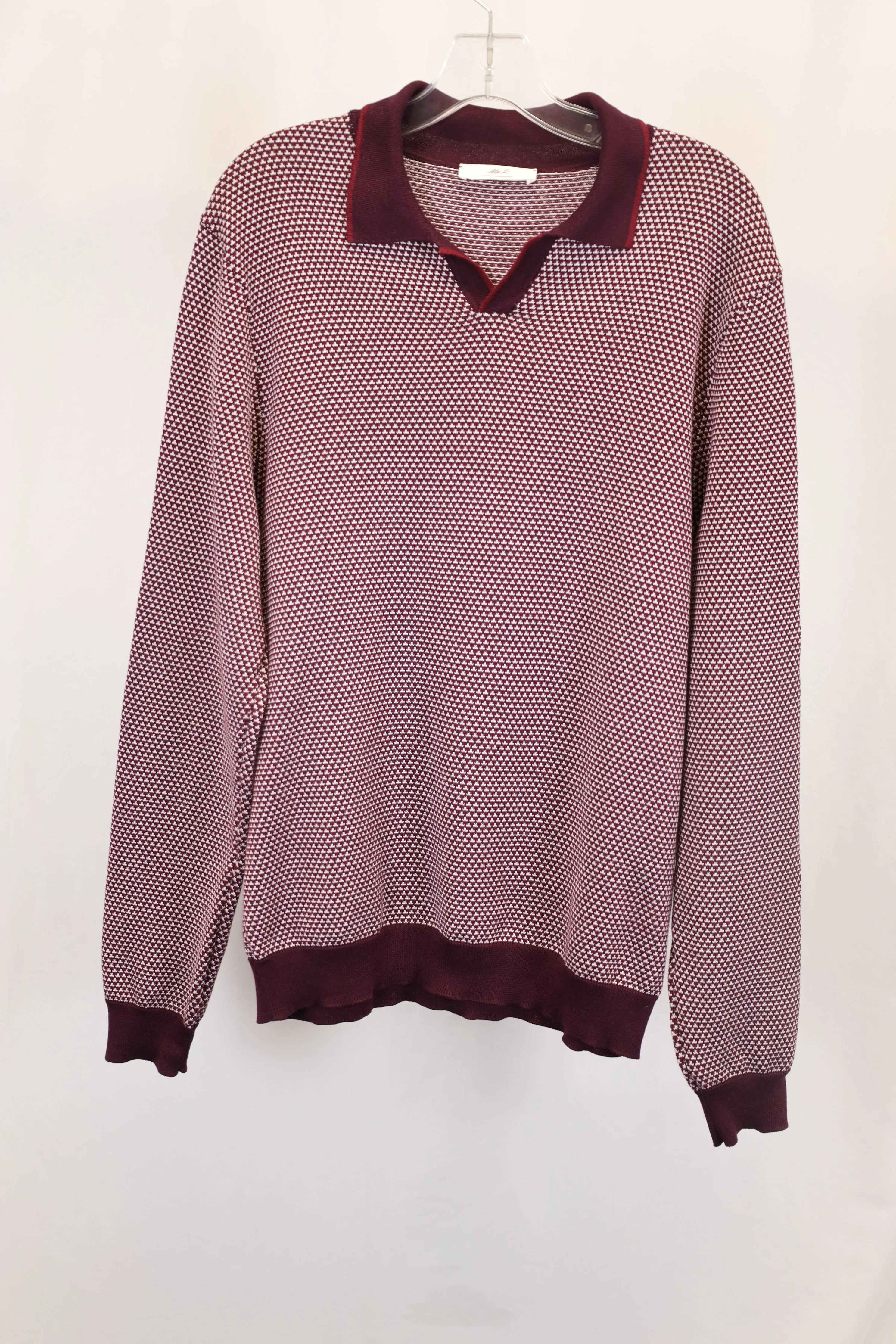 Mr P. Slim-Fit Honeycomb-Knit Polo Long-Sleeve Shirt in Red Cotton