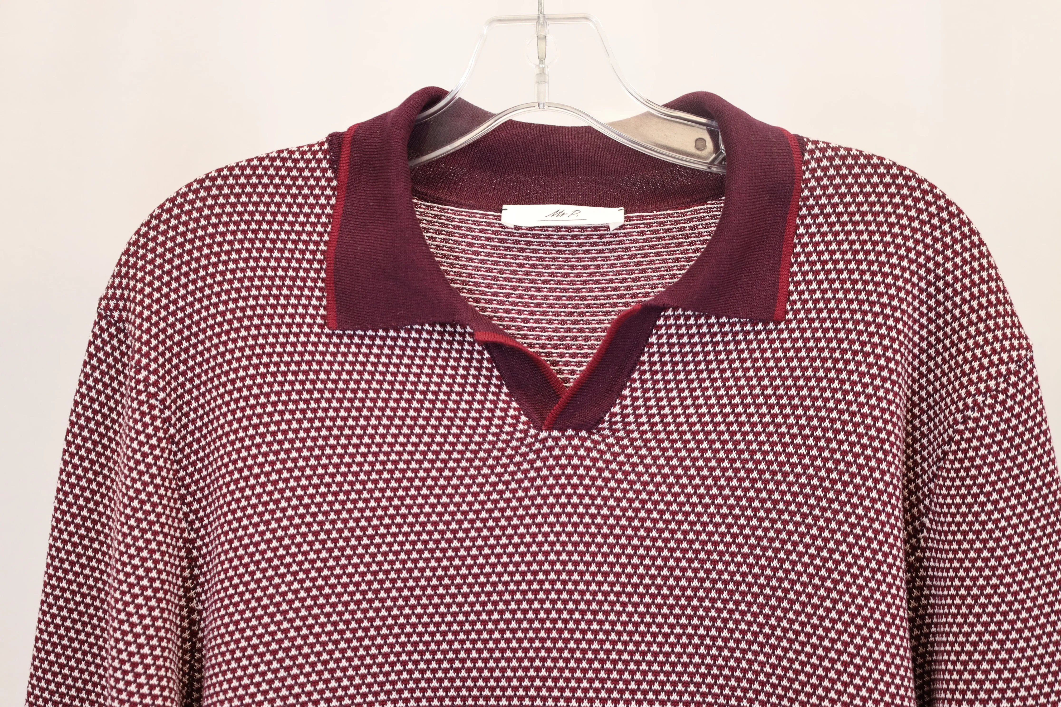 Mr P. Slim-Fit Honeycomb-Knit Polo Long-Sleeve Shirt in Red Cotton