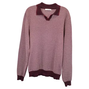 Mr P. Slim-Fit Honeycomb-Knit Polo Long-Sleeve Shirt in Red Cotton